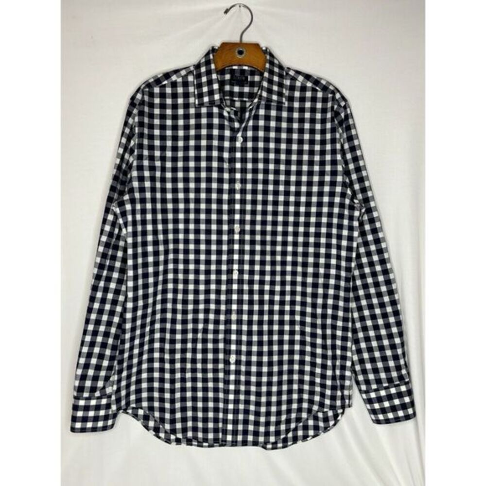 Men’s J. Crew Performance Blue/White Slim Gingham Shirt Size Medium 15 -‎ 15 1/2